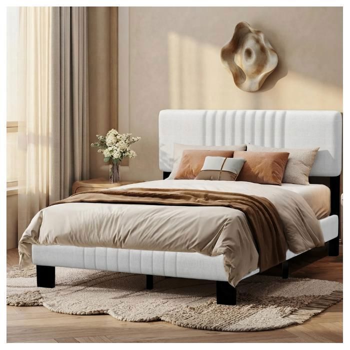 Lit double 140x190 cm - YIDATONG -Structure Métallique Robuste - Sommier Tapissier - Hauteur réglable - 2 Personnes