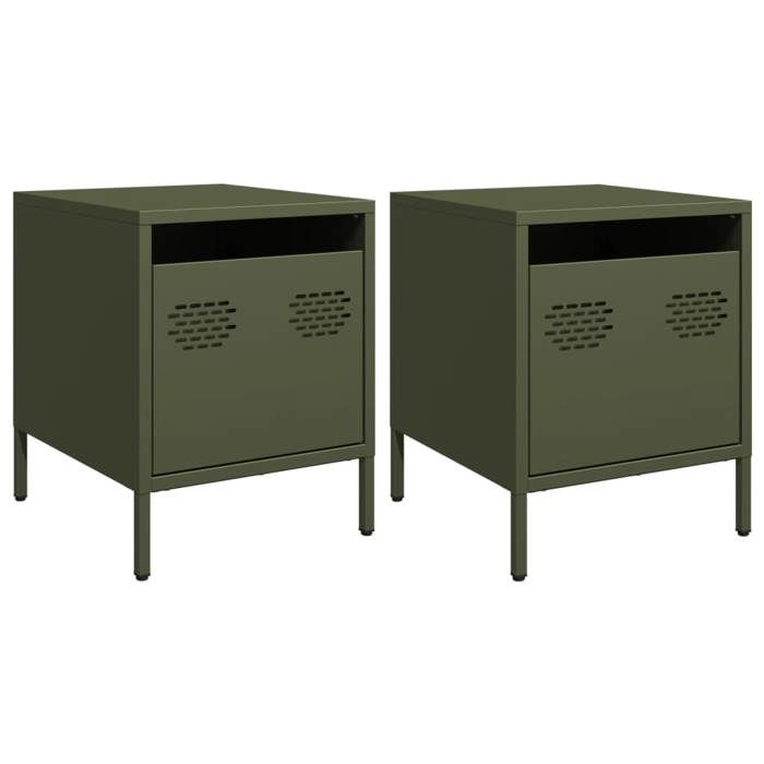JILLS - Ensemble de 2 armoires de chevet Tables de chevet Lot de 2 - vert olive 35x39x435cm acier OCT40888557