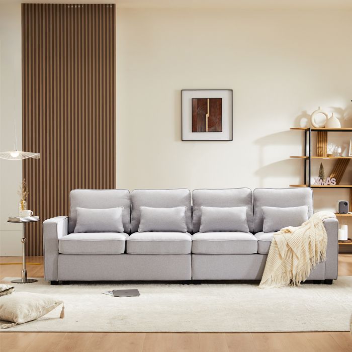 Canapé 4 places - LEMONBEST - Moderne - 264 x 83 x 87 cm - Lin gris clair - Angle droit
