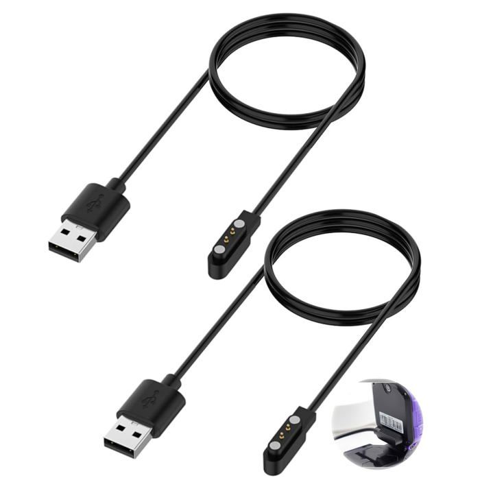 2pc câbles de charge magnétiques universels pour montre intelligente 2 broches 4mm Câble de charge USB 60 cm pour montres