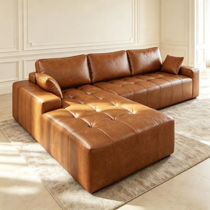 Canapé dangle gauche 263x171x 59cm combinaison libre sans assemblage canapé en L 4 places avec méridienne Marron en PU