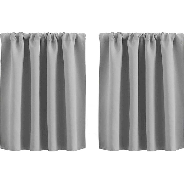 Rideaux Petite Fenêtre 2 pièces 76x92cm Polyester Gris Occultant Chambre Cuisine Camping-Car Placard