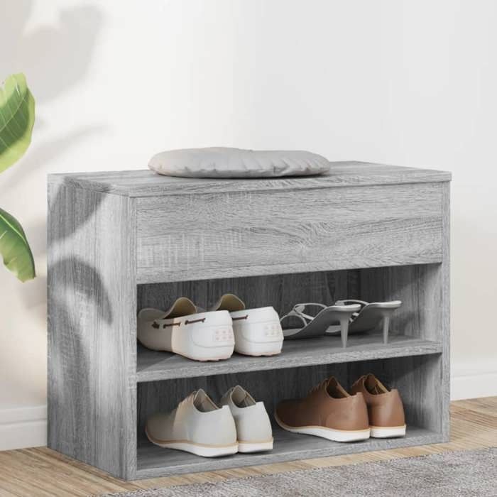 Bonne qualité - Banc à chaussures Sonoma gris 60x30x45 cm - haut de gamme - Bois dingénierie12929