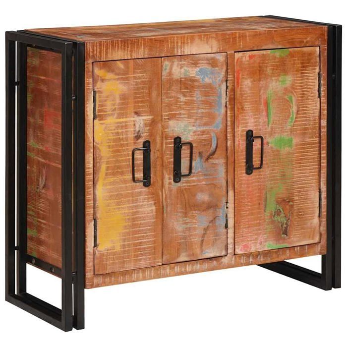 Buffet industriel en bois recyclé - vidaXL - Marron - 80x33x70 cm - Bois massif et métal - 3 portes - Style urbain