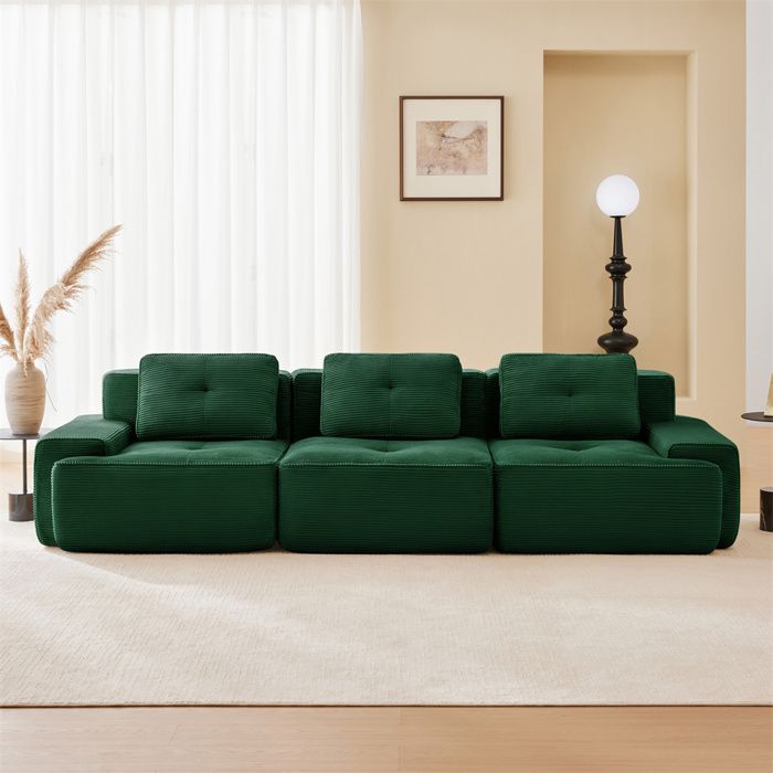 DRIPEX Canapé Cloud modulable 3 places surdimensionnéCanapé en velours côtelé avec 3 coussins293*104*69cmVert