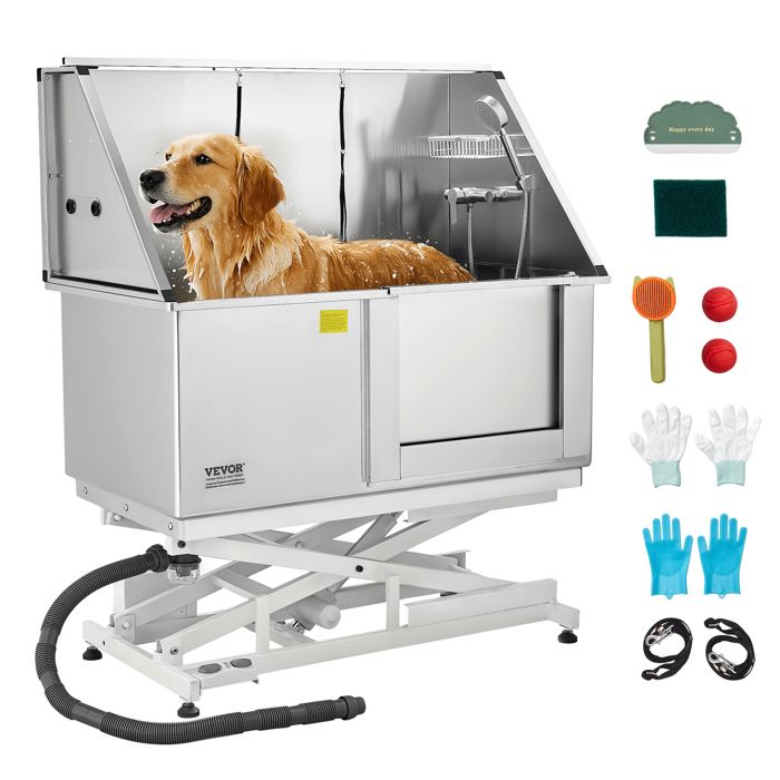 Baignoire de Chien Acier Inoxydable-VEVOR-Baignoire de Toilettage Électrique-pour Animaux de Compagnie 127 cm-Porte Droite