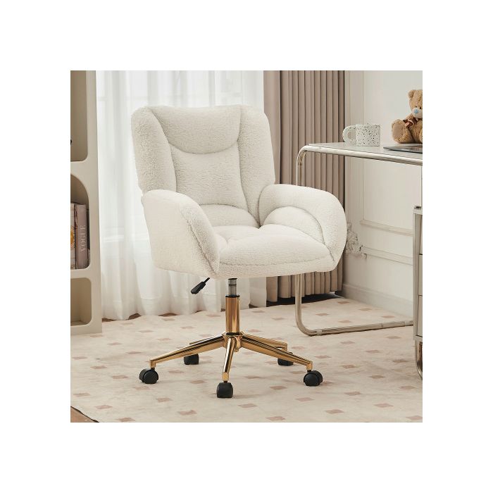 Fauteuil de bureau pivotante 64 × 62 × 92.5 cm réglable ergonomique tissu Teddy blanc