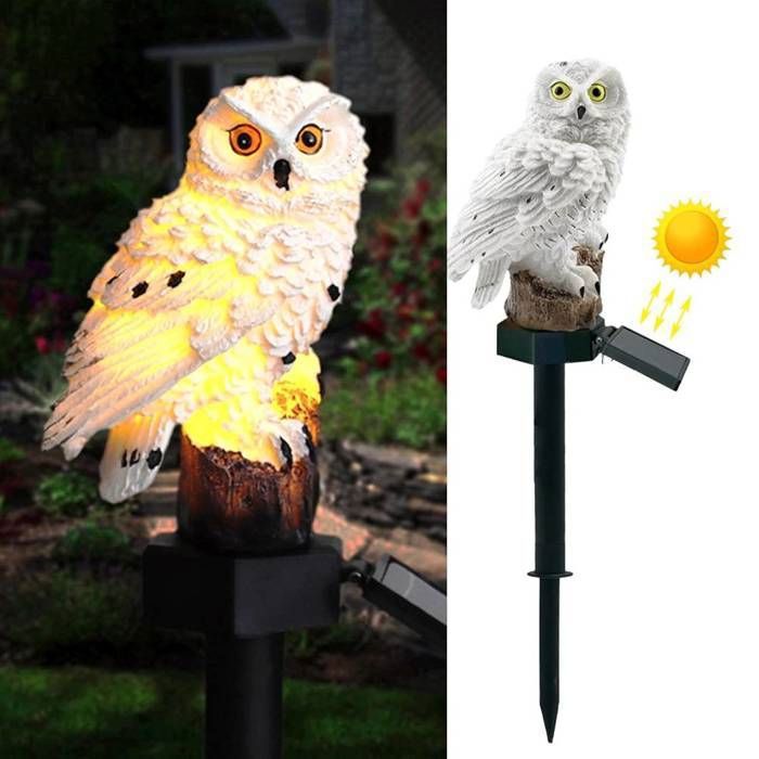 Lampe solaire de jardin dextérieur - COCOSITY - Lampe solaire en forme de chouette à piquet - Lampe LED blanc chaud