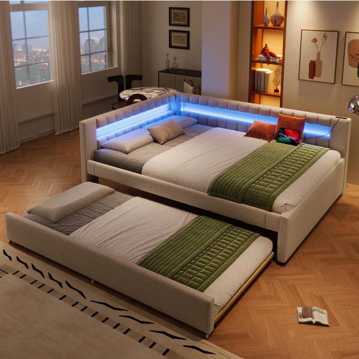 Lit banquette 140 x 200 cm avec lit gigogne Maisentiel