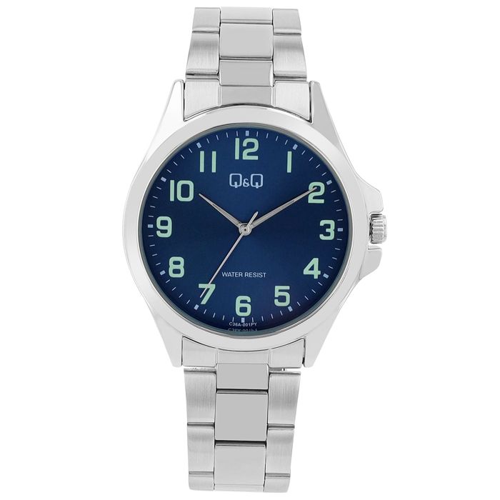 Montre - Q&Q - Homme - Boîtier 40 mm - Bracelet acier inoxydable - Cadran bleu luminescent