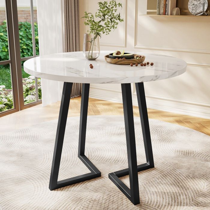 Table Ronde Moderne Table ronde moderne (1 pièce) - Structure métal unique, plateau effet ...