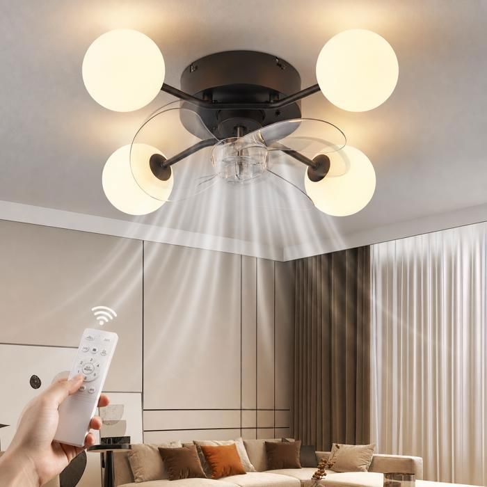 Ventilateur de plafond silencieux avec éclairage NETTLIFE - Moderne Télécommande minuterie 6 vitesses DC pour salon chambre