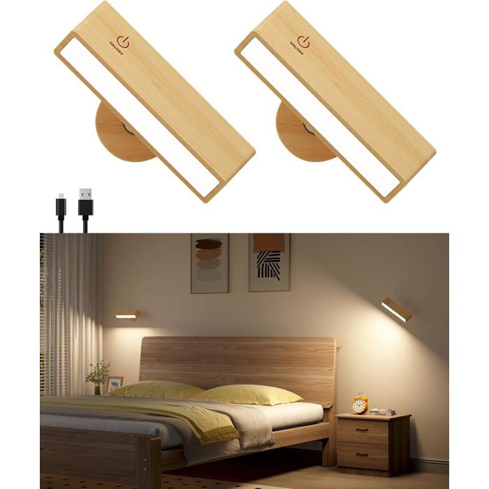 Applique murale sans fil - CACTOSE - Lot de 2 pièces - Rechargeable USB Type-C - Batterie 4000mAh - Rotation 360°