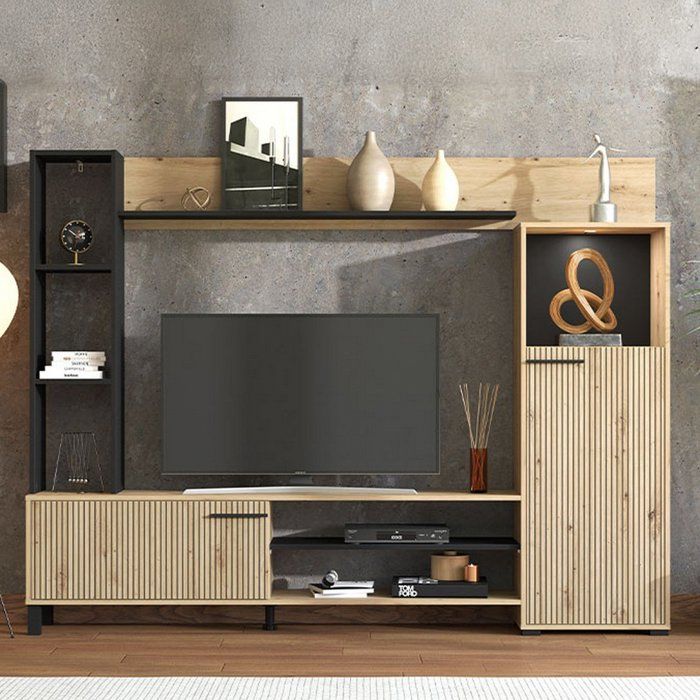 Meuble mural Rovato Dmora en bois mélaminé brun chêne noueux Meuble mural Rovato Dmora en bois mélaminé brun chêne noueux