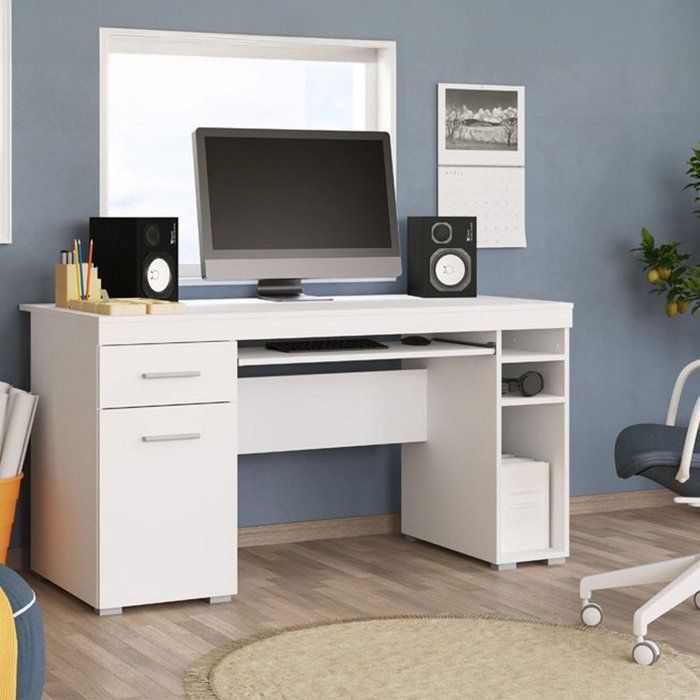 Bureau Massafra Dmora en Bois Mélaminé Blanc Mat 145x65 5x75 5h cm Bureau Massafra Dmora en Bois Mélaminé Blanc Mat 145x65 5x75 5h cm