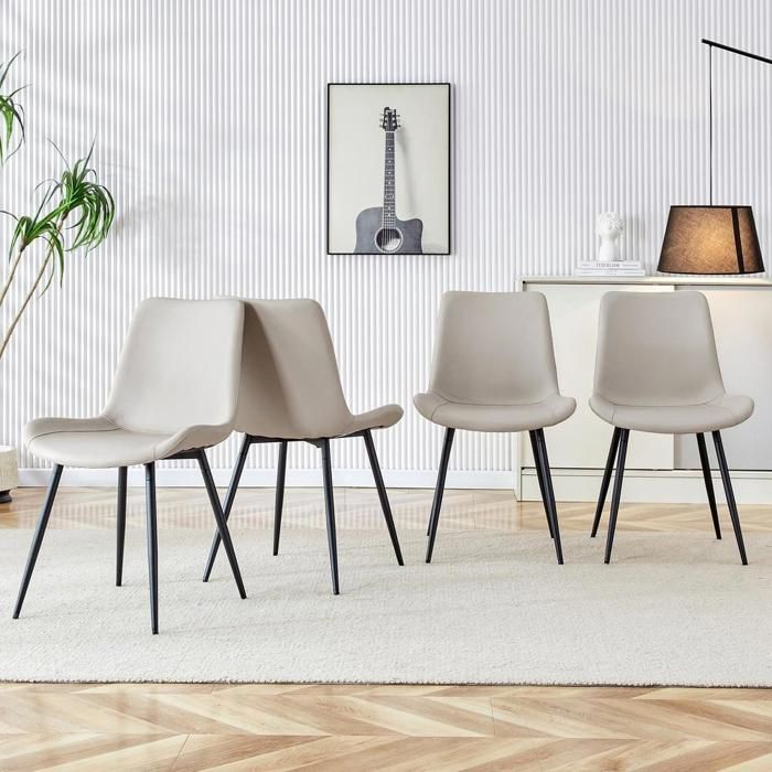 Chaise de salle à manger - KOMHTOM - Moderne - Dossier ergonomique - Cuir PU gris - Pieds métal noirs antidérapants Chaise de salle à manger - KOMHTOM - Moderne - Dossier ergonomique - Cuir PU gris - Pieds métal noirs antidérapants