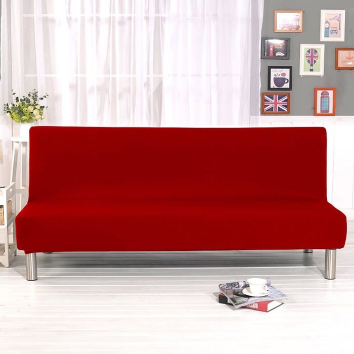 Housse de Canapé sans Bras 3 Places Housse de Canapé lit de Canapé Pliable Extensible Lavable Universel Couverture de Canapé Rouge