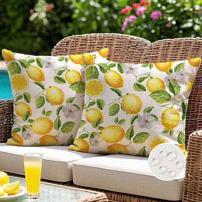 Housses Coussin 50x50 cm Extérieur Imperméable Printemps Été Jaune Citrons Moderne Decoration Canapé Coussin décoratif Lot de 2