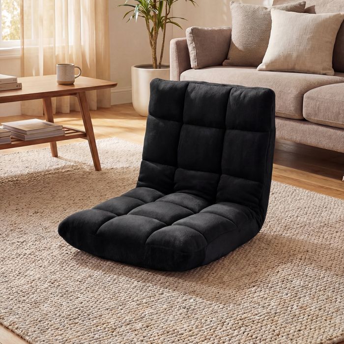 COSTWAY Fauteuil De Sol Pliable 14 Positions Réglables Velours Doux Cadre Métallique Antidérapant Pour Salon Chambre Noir