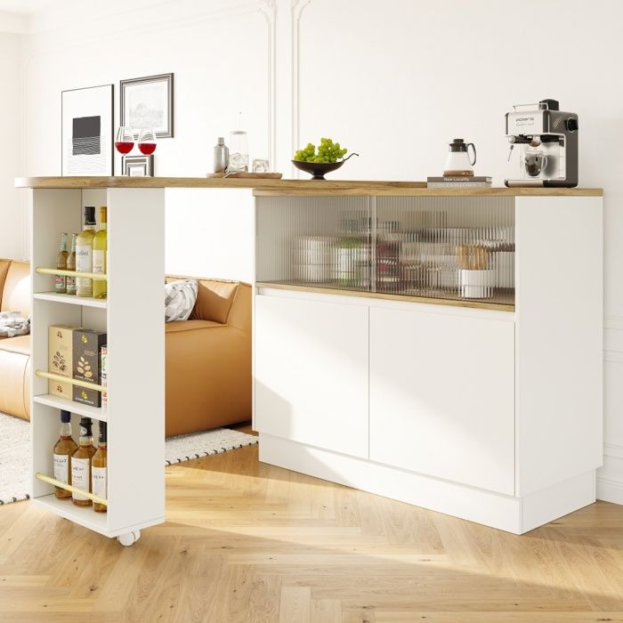 Zitty Meuble Bar Pivotant 360° Îlot de Cuisine Multifonction avec Rangement 90x45x100cm MDF et Verre Blanc