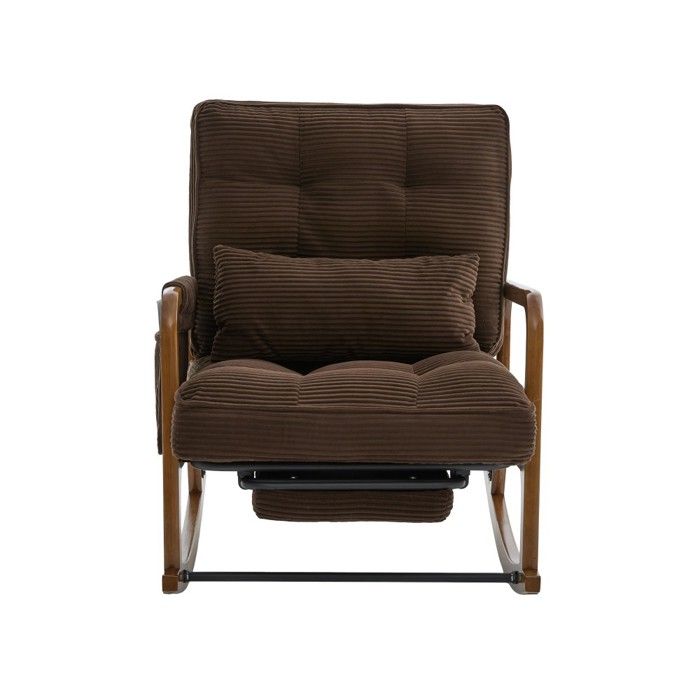 Fauteuil à bascule velours côtelé marron 70x80x92cm avec repose-pieds poches et coussin lombaire salon chambre enfant Fauteuil à bascule velours côtelé marron 70x80x92cm avec repose-pieds poches et coussin lombaire salon chambre enfant