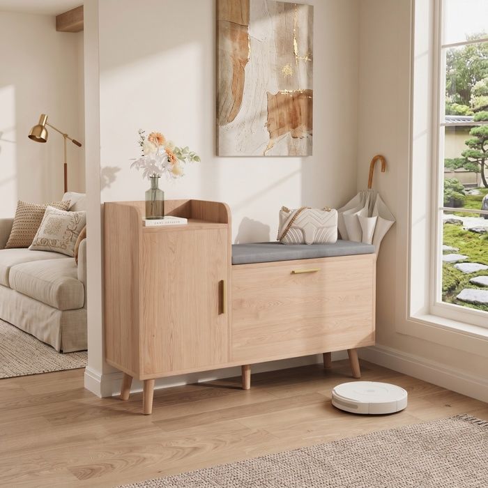 Meuble à Chaussures Banc De Rangement Meuble DEntréE Treillis avec-Rangement Armoire à chaussures Couleur Naturelle 100x30x69.5 cm