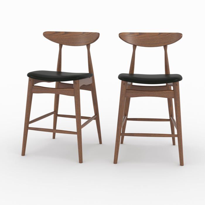 Lot de 2 chaises pour ilot central 635 cm en cuir synthétique noir  - Josette - Maison Pavane