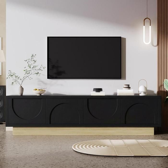 Meuble TV - KOMHTOM - 175x40x41 5 cm - 4 portes sans poignée - MDF - Gestion des câbles Meuble TV - KOMHTOM - 175x40x41 5 cm - 4 portes sans poignée - MDF - Gestion des câbles