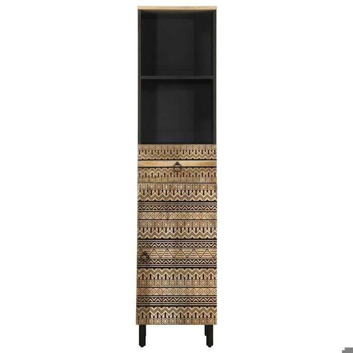 Armoire de salle de bain - COCO - Colonne de bain - COCO - bois de mangue massif - noir - pieds stables - 1 tiroir - 1 étagère -