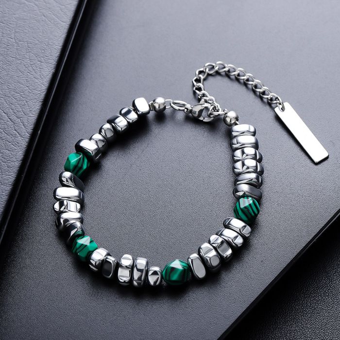 Bijoux Homme XJYDNCG Bracelet Homme Femme en acier inoxydable avec pierres réglable 17+5cm - Argenté Vert