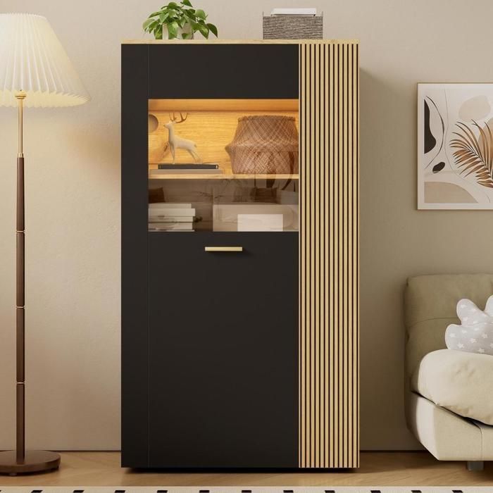 Vitrine - KOMHTOM - 80x40x146 cm - LED 16 couleurs - Étagères réglables - Portes vitrées Vitrine - KOMHTOM - 80x40x146 cm - LED 16 couleurs - Étagères réglables - Portes vitrées