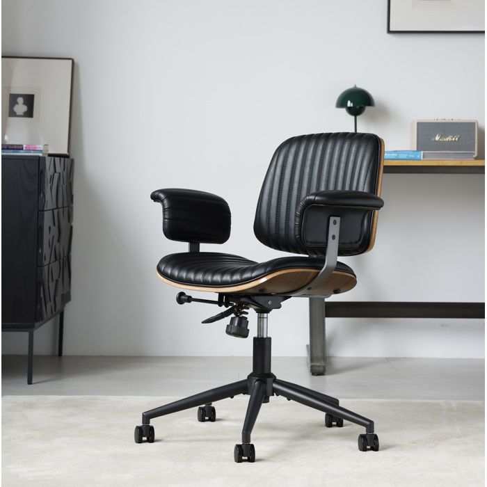 Fauteuil de bureau pivotant à roulettes et hauteur réglable - MEUNIQ - accoudoirs rembourrés cuir PU noir