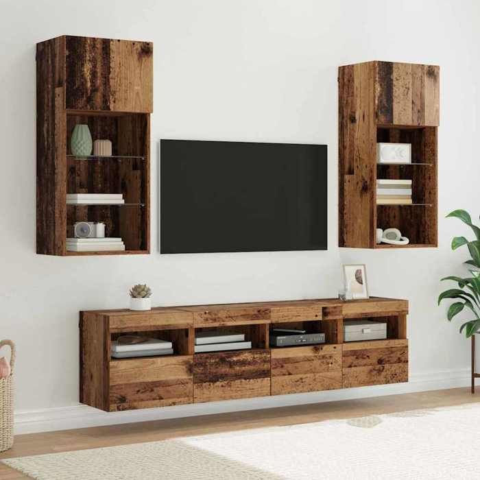 Unités murales TV - VIDAXL - meuble TV flottant - avec LED - (Lot de 5) Bois Ancien 40 5x30x90 cm(3 parcel) T7270