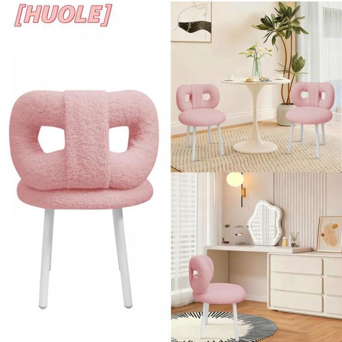 HUOLE Chaise de bureau sans accoudoirs chaise de maquillage avec nœud en peluche Teddy - Chaise de chambre - Rose.
