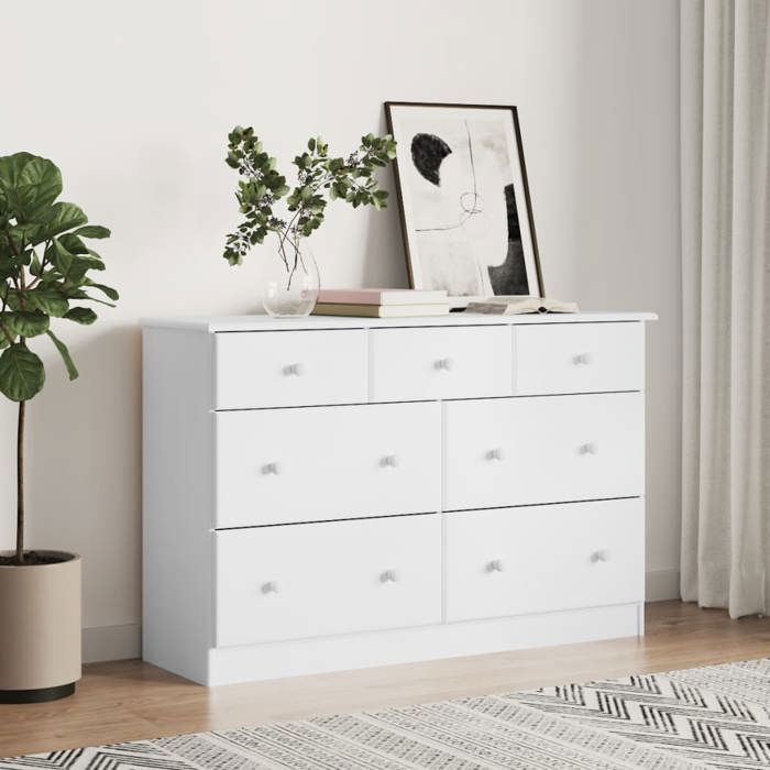 Blanc Commode ALTA blanc 112x35x73 cm bois massif de pin - Meuble Rangement LV31403