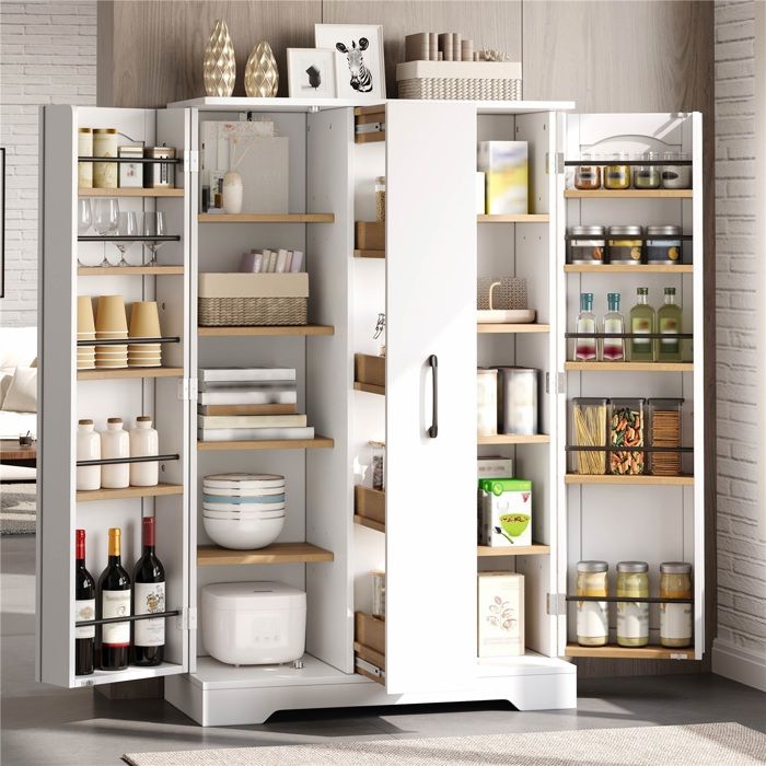 Meuble de cuisine 78x35x120 cm Blanc MDF avec etageres a epices et tiroir vertical