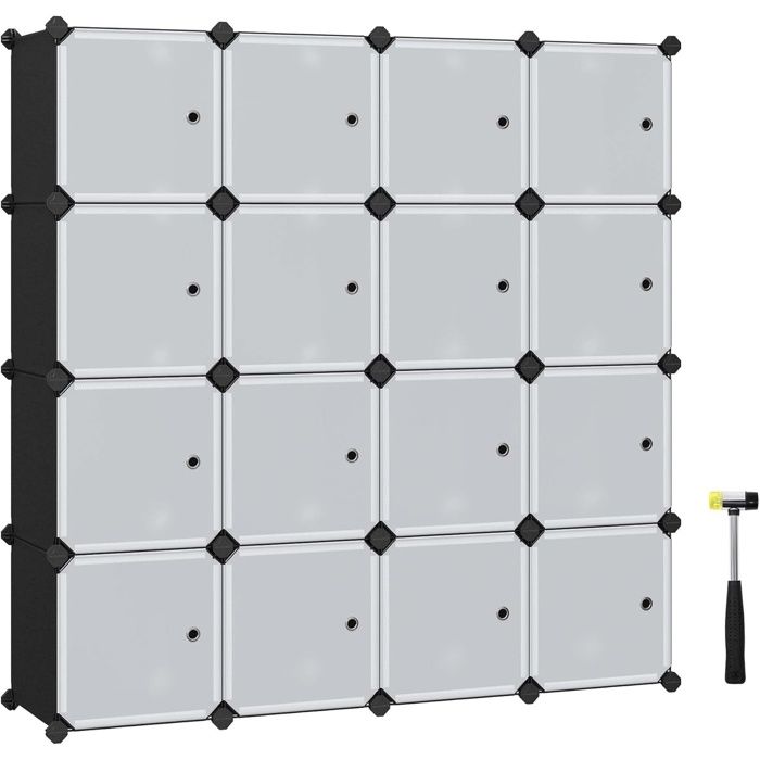 Meuble de Rangement Modulable 16 Cubes Étagère en avec Ptes pour Vêtements Chaussures Noir 16 Cube PETIT MEUBLE DE RANGEMENT