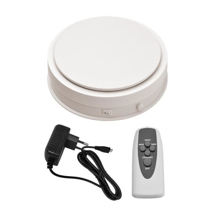 Plateau Tournant électrique - 42 Cm - 50 Kg - Rotation à 360° - Lumière LED - Télécommande - Présentoir à Bijoux - Blanc - 100-240 V