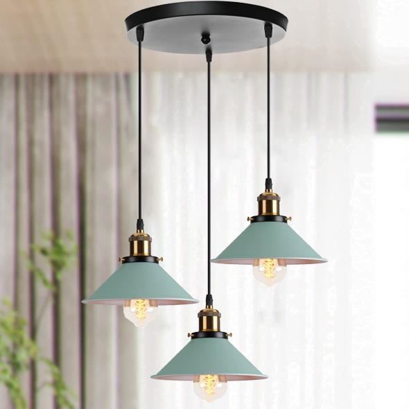 MOGOD Lustre Plafonnier 3 Lampes Suspension Luminaire en Métal Vert style Moderne pour Cuisine Bureau