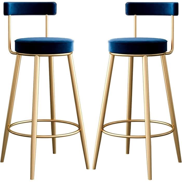 Tabouret de Bar Lot de 2 Chaises de Bar avec Dossier et Repose-Pieds Tabouret de Cuisine Design en Velours et Bois pour Cuisine, Gris