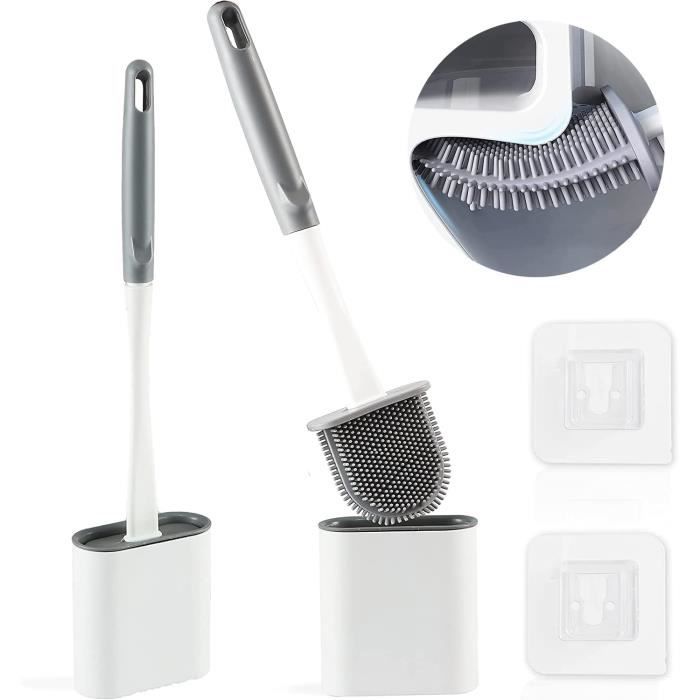 Brosse et support pour cuvette de toilette, poils en silicone, nettoyage en  profondeur de la jante de la toilette de la salle de bain