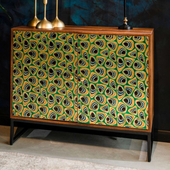 Buffet 2 portes 95x40x80 cm en manguier et laiton vert Buffet 2 portes 95x40x80 cm en manguier et laiton vert