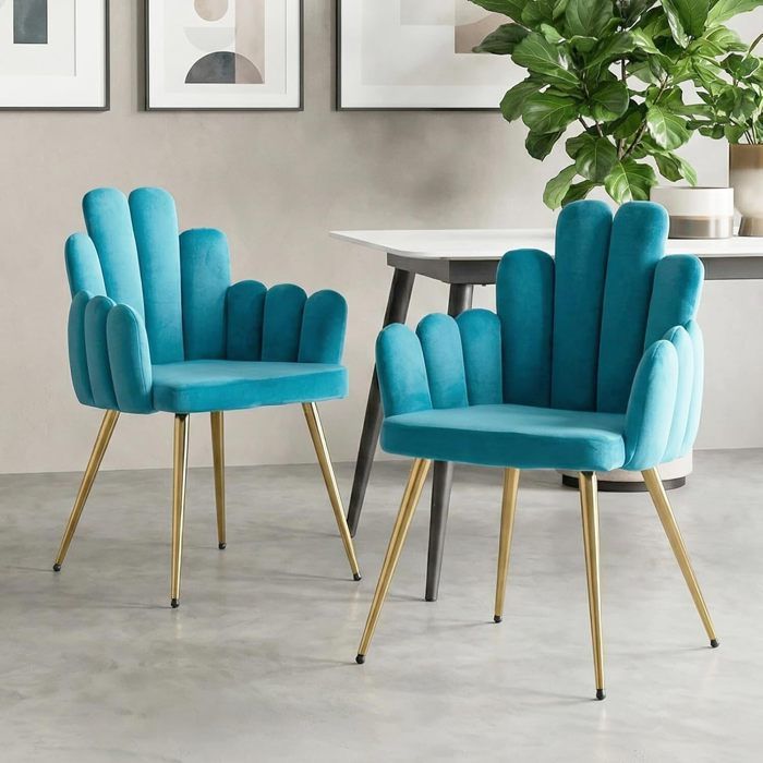 Wahson Chaise de Salle à Manger Lot de 2 Chaise Salle à Manger Chaise de Cuisine avec Pieds Dorés pour Restaurant Velours Bleu
