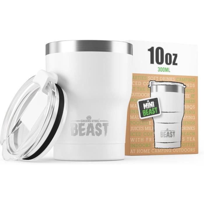 Tasse à Café Isotherme En Acier Inoxydable 304 - 150 Ml Avec Couvercle - Blanche, Double Paroi, Poignée Confort