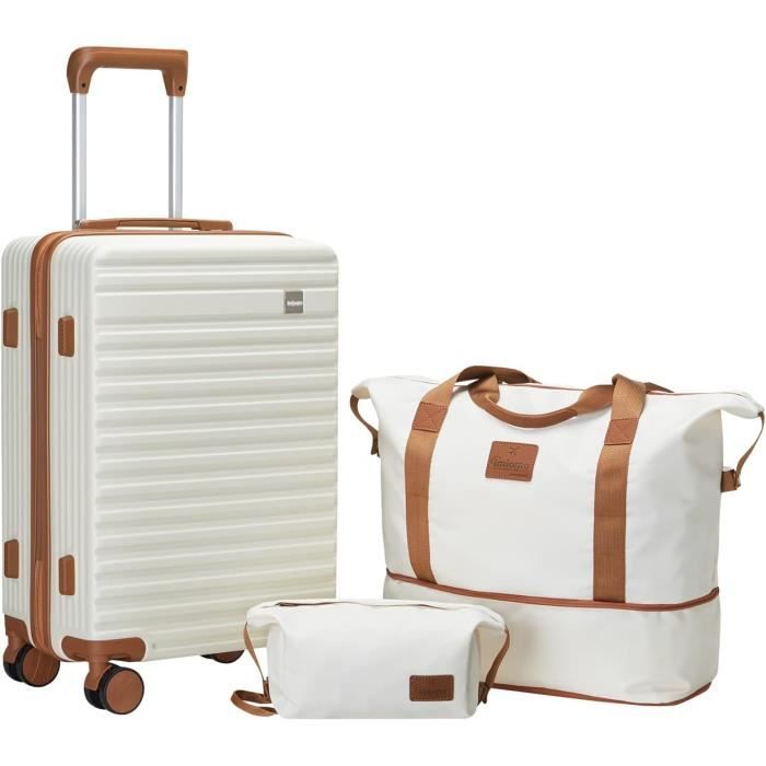 DIVCHI Lot De 3 Valises Rigides Extensibles – Légères, 360° Roues & Serrure TSA, Beige – L’Ensemble Idéal Pour Vos Voyages En Famille !