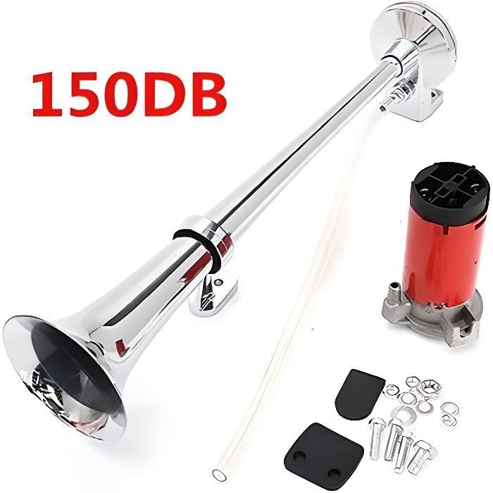  YIYIDA klaxon de Voiture Car Horn Klaxon d'air 150DB Corne à  air 45cm Haut-Parleur de Voiture Chrome Zinc Trompette Simple Rouge avec  Pompe à air klaxon de Camion pour 24V