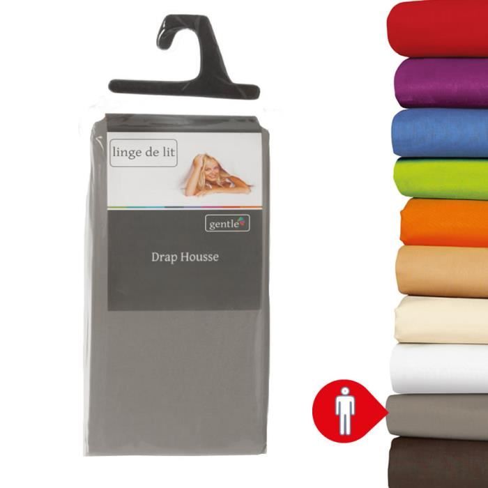 Drap housse - 90x190 cm - 100% coton - 57 fils - Gris uni