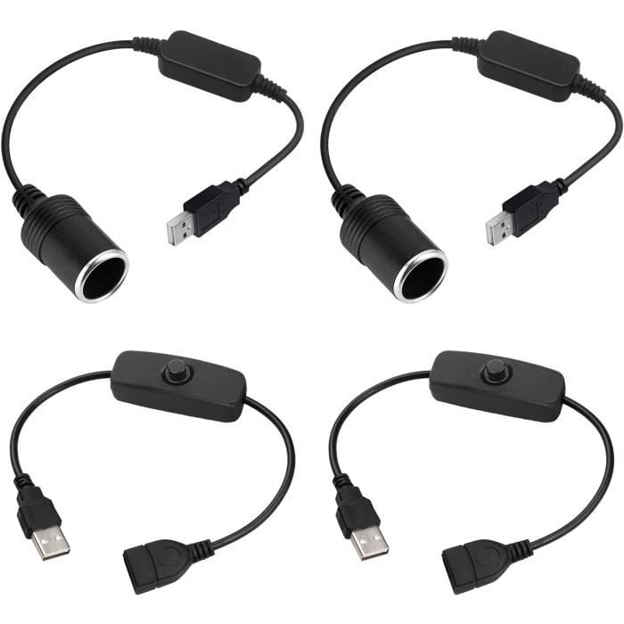 2 Convertisseur de Câble 5V USB A Mâle vers Allume-Cigare Femelle 12V  30cm,2 USB Câble avec Interrupteur on-Off Adaptateur Mâl[819] - Cdiscount  Auto