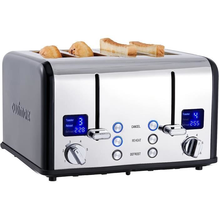 Arendo Grille-Pain Large Fente 1000W Affichage Digital - Toaster Automatique 3 En 1 Blanc Mat
