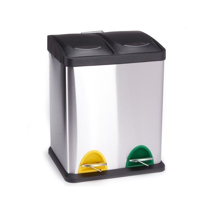 Poubelle &agrave; p&eacute;dale Tri s&eacute;lectif Inox 2 bacs 8Lx2 - Gris - MSV